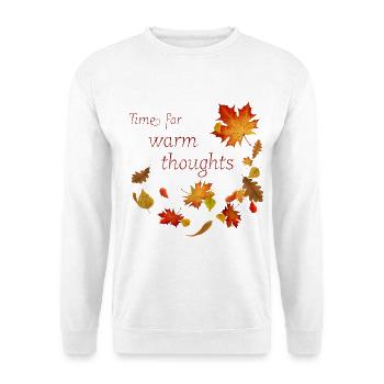 Time for warm Thoughts - Herbstblätter Spruch - Unisex Pullover - Weiß - Vorne - Alina (178cm) & Michal (187cm)