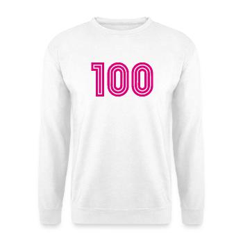 100. 100 JAHRE. 100-JÄHRIGES JUBILÄUM. 100. GEBURTSTAG - Unisex Pullover - Weiß - Vorne - Alina (178cm) & Michal (187cm)