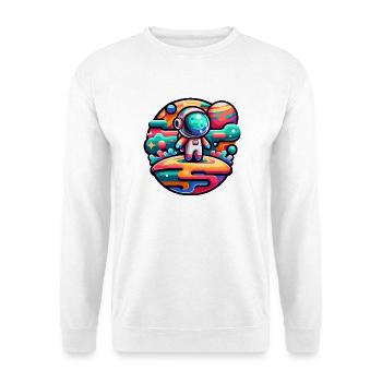 Kleiner Astronaut – Farbstrudel - Unisex Pullover - Weiß - Vorne - Alina (178cm) & Michal (187cm)