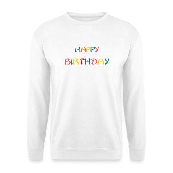 ALLES GUTE ZUM GEBURTSTAG. ALLES GUTE ZUM GEBURTSTAG. JAHRESTAG. - Unisex Pullover - Weiß - Vorne - Alina (178cm) & Michal (187cm)