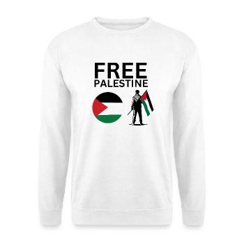 Free Palestine | Guy with palestine flag - Unisex Pullover - Weiß - Vorne - Alina (178cm) & Michal (187cm)