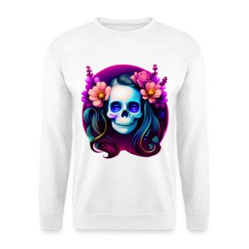 Dame du Crâne Mystique aux Fleurs – Néon Gothique - Sweat-shirt Unisexe - blanc - Devant