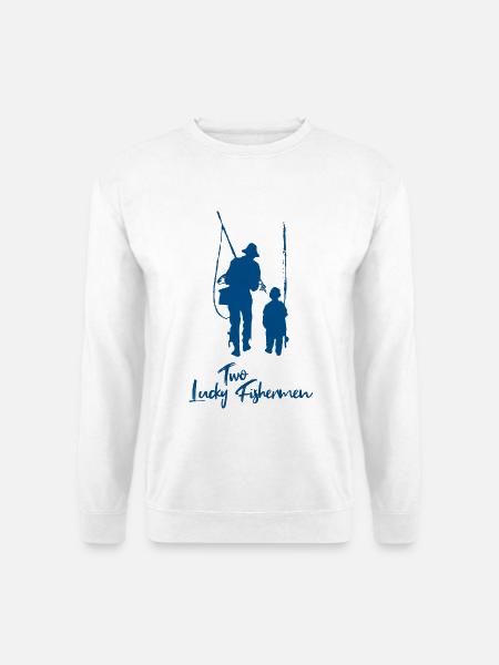 Vater und Sohn beim Angeln - Unisex Pullover - Weiß