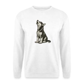 "Kleine Schneeflocke" - Welpe Siberian Husky - Unisex Pullover - Weiß - Vorne - Alina (178cm) & Michal (187cm)