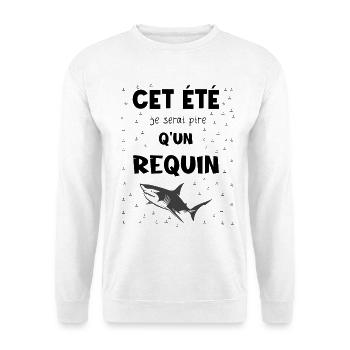 diesen Sommer werde ich schlimmer sein als ein Hai - Unisex Pullover - Weiß - Vorne - Alina (178cm) & Michal (187cm)