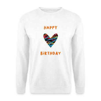 GEBURTSTAG. ALLES GUTE ZUM GEBURTSTAG. ALLES GUTE ZUM GEBURTSTAG. - Unisex Pullover - Weiß - Vorne - Alina (178cm) & Michal (187cm)