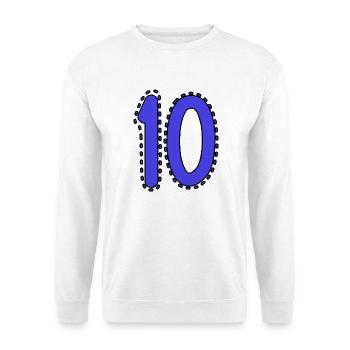 10. 10 JAHRE. 10-JÄHRIGES JUBILÄUM. 10-JÄHRIGES JUBILÄUM. - Unisex Pullover - Weiß - Vorne - Alina (178cm) & Michal (187cm)
