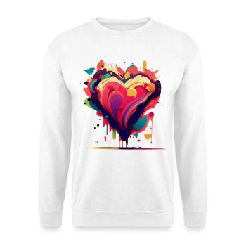 Buntes Herz - Unisex Pullover - Weiß - Vorne - Alina (178cm) & Michal (187cm)
