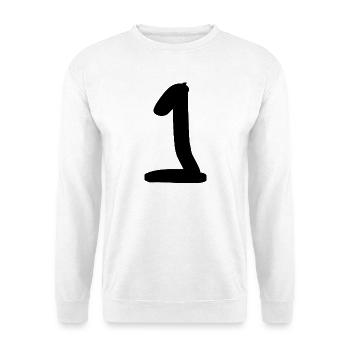 1. 1 Jahr. 1. JUBILÄUM. 1-JÄHRIGES JUBILÄUM - Unisex Pullover - Weiß - Vorne - Alina (178cm) & Michal (187cm)