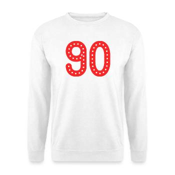 90. 90 JAHRE. 90-JÄHRIGES JUBILÄUM. 90-JÄHRIGES JUBILÄUM. - Unisex Pullover - Weiß - Vorne - Alina (178cm) & Michal (187cm)