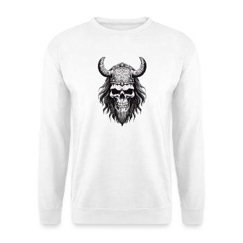Mystischer Draugr Wikinger Schädel - Unisex Pullover - Weiß - Vorne - Alina (178cm) & Michal (187cm)