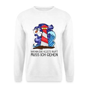 Wenn die Küste ruft Nordsee Leuchtturm - Unisex Pullover - Weiß - Vorne - Alina (178cm) & Michal (187cm)