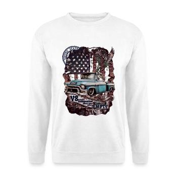 Americana V8 Truck Eagle Motif - Unisex Pullover - Weiß - Vorne - Alina (178cm) & Michal (187cm)