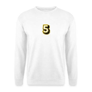 5. 5 JAHRE. 5-JÄHRIGES JUBILÄUM. 5-JÄHRIGES JUBILÄUM. 5. - Unisex Pullover - Weiß - Vorne - Alina (178cm) & Michal (187cm)
