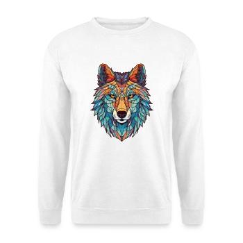 Wolf buntes Aquarell Tier Haustier Illustration - Unisex Pullover - Weiß - Vorne - Alina (178cm) & Michal (187cm)