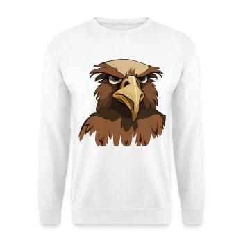 Lustige Adlerkopf Cartoon Illustration - Unisex Pullover - Weiß - Vorne - Alina (178cm) & Michal (187cm)
