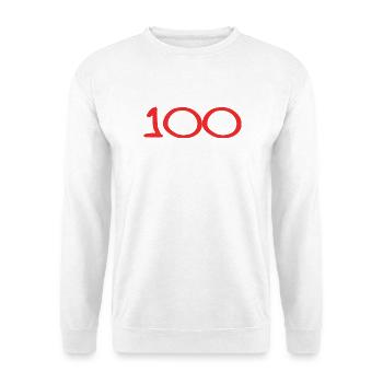 100. 100 JAHRE. 100-JÄHRIGES JUBILÄUM. 100. GEBURTSTAG - Unisex Pullover - Weiß - Vorne - Alina (178cm) & Michal (187cm)