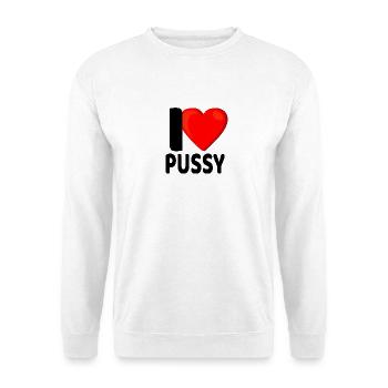I Love Pussy Ich Liebe Mösen Lesbe Lesbisch Lesbe - Unisex Pullover - Weiß - Vorne - Alina (178cm) & Michal (187cm)