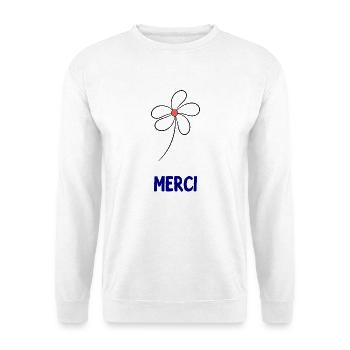 VIELEN DANK. DANKE. VIELEN DANK. JAHRESTAG. GEBURT. - Unisex Pullover - Weiß - Vorne - Alina (178cm) & Michal (187cm)