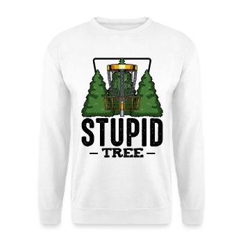 Stupid Tree Discgolf Spruch Frisbee Geschenk - Unisex Pullover - Weiß - Vorne - Alina (178cm) & Michal (187cm)