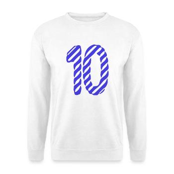 10. 10 JAHRE. 10-JÄHRIGES JUBILÄUM. 10-JÄHRIGES JUBILÄUM. - Unisex Pullover - Weiß - Vorne - Alina (178cm) & Michal (187cm)