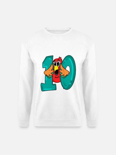 10 Geburtstag - Papagei Vogel mit der Nummer 10 - Unisex Pullover - Weiß