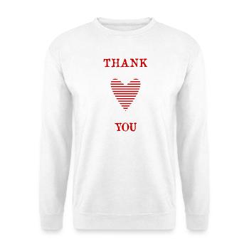 DANKE. THANKS. THANK YOU. - GEBURTSTAG. GEBURT. - Unisex Pullover - Weiß - Vorne - Alina (178cm) & Michal (187cm)