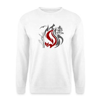 Waldbrandgefahr Zeichen Eichhörnchen frei - Unisex Pullover - Weiß - Vorne - Alina (178cm) & Michal (187cm)