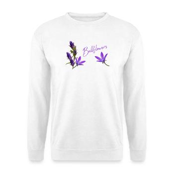 Glockenblumen lila Blumen - Unisex Pullover - Weiß - Vorne - Alina (178cm) & Michal (187cm)