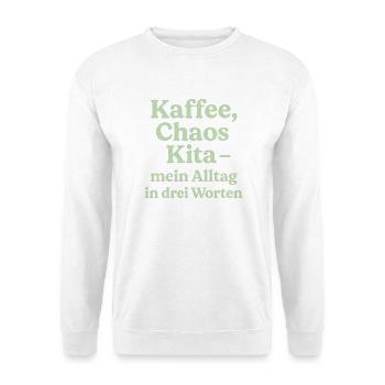 Kaffee Chaos Kita - Salbeigrün - Unisex Pullover - Weiß - Vorne - Alina (178cm) & Michal (187cm)