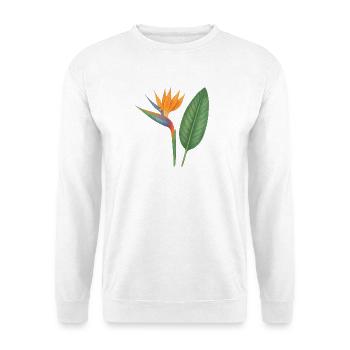 Strelitzie – exotische Blütenpracht - Unisex Pullover - Weiß - Vorne - Alina (178cm) & Michal (187cm)