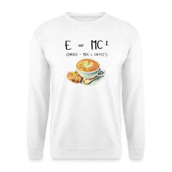 E MC² Kaffee Milch Energie Geschenk lustig - Unisex Pullover - Weiß - Vorne - Alina (178cm) & Michal (187cm)