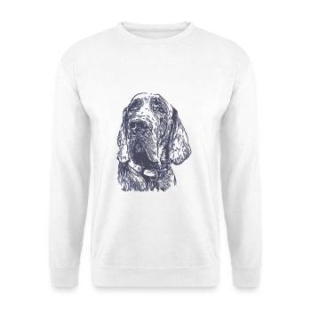 Hundekuscheln in Linienkunst - Unisex Pullover - Weiß - Vorne - Alina (178cm) & Michal (187cm)