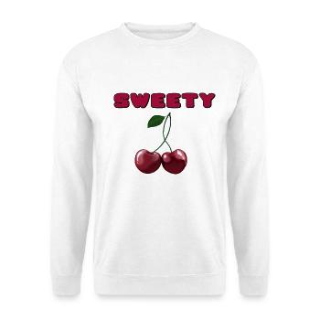 Sweety - Rote Kirschen mit Schriftzug - Unisex Pullover - Weiß - Vorne - Alina (178cm) & Michal (187cm)