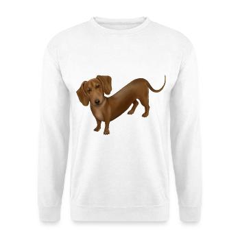 Dackel - Realistisch gemalter Kurzhaardackel - Unisex Pullover - Weiß - Vorne - Alina (178cm) & Michal (187cm)