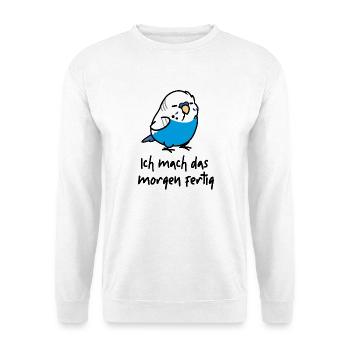 lässiger Wellensittich - Unisex Pullover - Weiß - Vorne - Alina (178cm) & Michal (187cm)