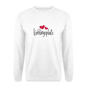 Lieblingsplatz Kissen mit Herz - Unisex Pullover - Weiß - Vorne - Alina (178cm) & Michal (187cm)