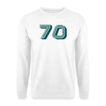 70. 70 JAHRE. 70. JAHRESTAG. 70-JÄHRIGES JUBILÄUM. - Unisex Pullover - Weiß - Vorne - Alina (178cm) & Michal (187cm)