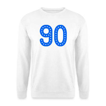90. 90 JAHRE. 90-JÄHRIGES JUBILÄUM. 90-JÄHRIGES JUBILÄUM. - Unisex Pullover - Weiß - Vorne - Alina (178cm) & Michal (187cm)