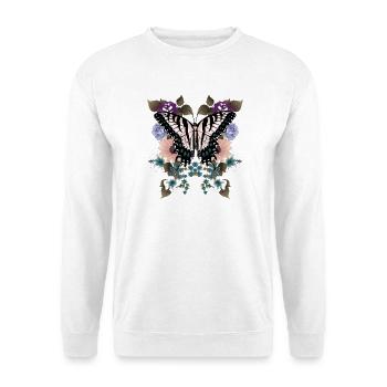 Schmetterling Schwalbenschwanz mit Blumen - Unisex Pullover - Weiß - Vorne - Alina (178cm) & Michal (187cm)