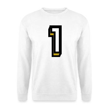1. 1 JAHR. 1. JAHRESTAG. 1 JAHR GEBURTSTAG - Unisex Pullover - Weiß - Vorne - Alina (178cm) & Michal (187cm)
