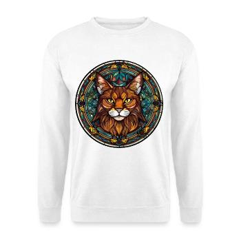 Somalische Katzenrasse Aquarell Glasmalerei - Unisex Pullover - Weiß - Vorne - Alina (178cm) & Michal (187cm)