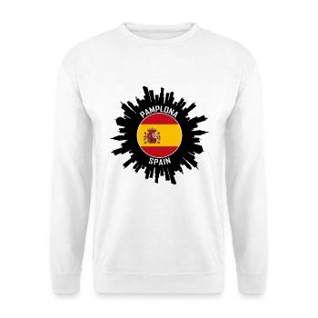 Pamplona Skyline Spanien Flagge Reise-Souvenir - Unisex Pullover - Weiß - Vorne - Alina (178cm) & Michal (187cm)
