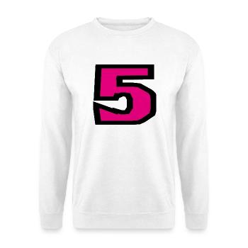 5. 5 JAHRE. 5-JÄHRIGES JUBILÄUM. 5-JÄHRIGES JUBILÄUM. 5. - Unisex Pullover - Weiß - Vorne - Alina (178cm) & Michal (187cm)