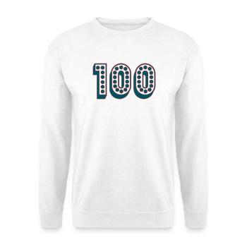 100. 100 JAHRE. 100-JÄHRIGES JUBILÄUM. 100. GEBURTSTAG - Unisex Pullover - Weiß - Vorne - Alina (178cm) & Michal (187cm)