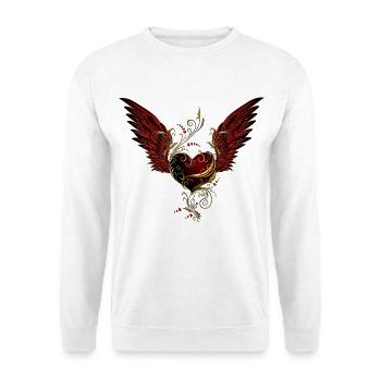 Herz mit Flügel - Unisex Pullover - Weiß - Vorne - Alina (178cm) & Michal (187cm)