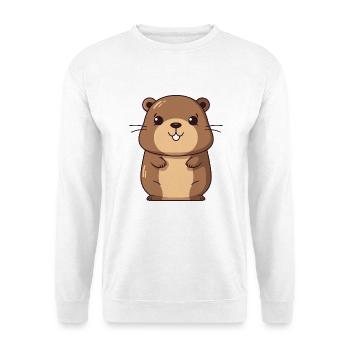 Und täglich grüßt das Murmeltier, niedlich, glücklich, kawaii, cartoon, Clipart Tier - Unisex Pullover - Weiß - Vorne - Alina (178cm) & Michal (187cm)
