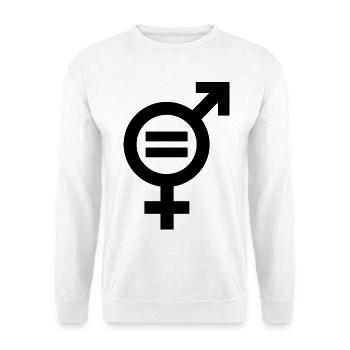 Gender Equality Symbol Emanzipation Gleichstellung - Unisex Pullover - Weiß - Vorne - Alina (178cm) & Michal (187cm)