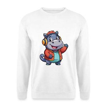 Hippo Funny Cartoon Character Headphone Music - Unisex Sweatshirt - white - Front