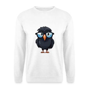 Krähe trägt Brille Cartoon Kawaii Illustration - Unisex Pullover - Weiß - Vorne - Alina (178cm) & Michal (187cm)